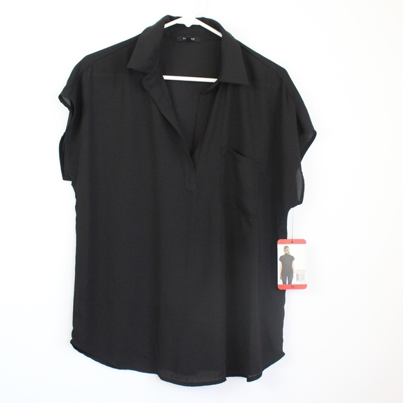 Pleione Tops - Pleione black short sleeve v-neck blouse top